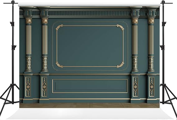 Kate 106.5ft Dark Green Photo Backdrop Classic Interior Gypsum Line Microfiber Empty Room Antique Roman Column Photography Background Photo Studio Props for Photographer Pictures Videos