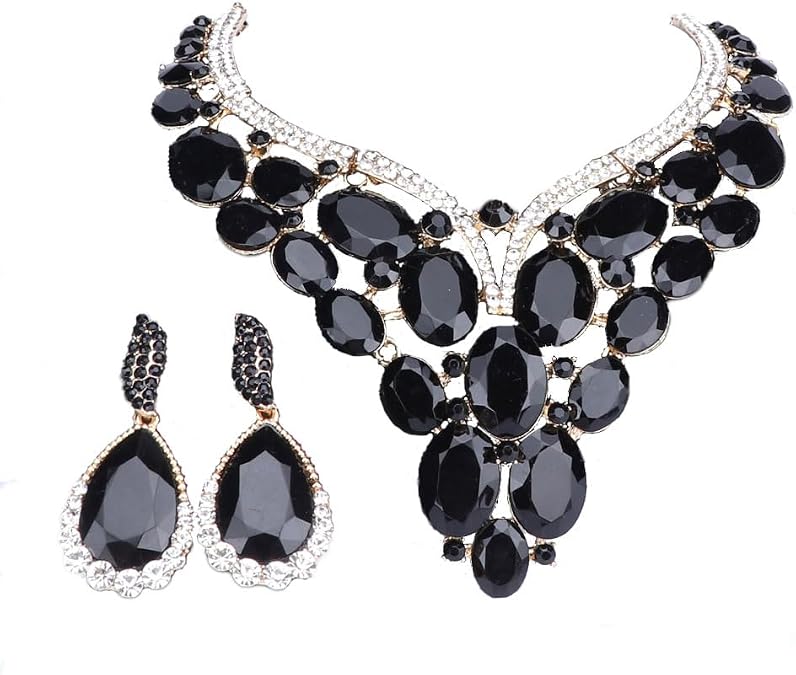 Women Bridal Rhinestone Crystal Statement Necklace Earring Wedding Dress Jewelry Sets