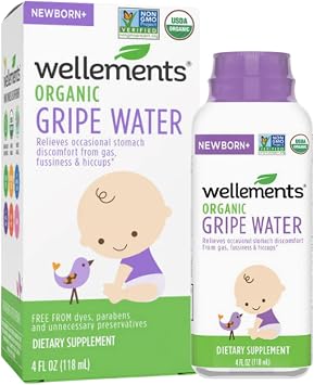 Wellements Organic Gripe Water | Relieves Occasional Stomach Discomfort from Baby Gas, Colic, Hiccups and Fussiness | Certified Organic and Non-GMO | No Artificial Flavors | 4 Fl Oz. | Ages Newborn+