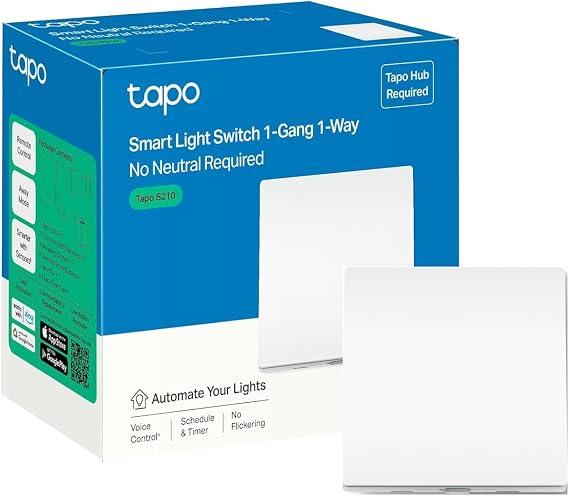 Tapo S210, Akıllı Işık Anahtarı, Uzaktan Kumanda, Aletsiz Pil Değiştirme, Nötr Gerekmez, Tüm ampullerle uyumlu, Alexa ve Google Home ile Çalışır, Tapo Hub Gereklidir Ayrıca Satılır