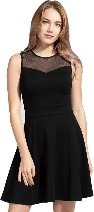 Women's A-Line Pleated Sleeveless Little Cocktail Party Dress with Floral Lace