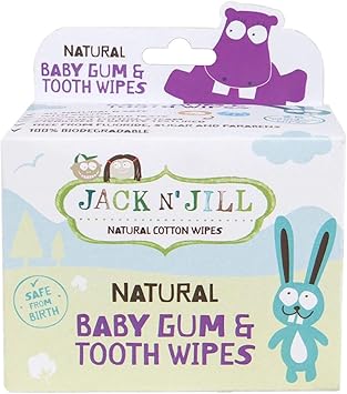 Jack N' Jill Baby Gum & Tooth Natural Cotton Wipes - Baby Mouth Wipes for Teeth, Tongue, Gums, Contains Only Water & Xylitol, Free from Fluoride & Sugar - 25 Count, Individually Wrapped
