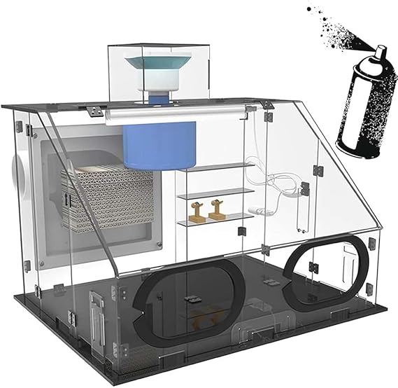 Airbrush Spray Booth, Portable Paint Spray Booth with 60cm LED Lights, Powerful Fan, Adjustable Hose, Airbrushing Kit for Model Craft Hobby DIY Artwork,50 * 43 * 36cm