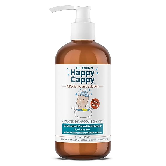 Happy Cappy Medicated Shampoo and Body Wash- Baby Dandruff Shampoo, Helps Cradle Cap and Seborrheic Dermatitis, Reduces Flakes and Redness, Dermatologist Tested, Fragrance-Free - 8 Fl Oz
