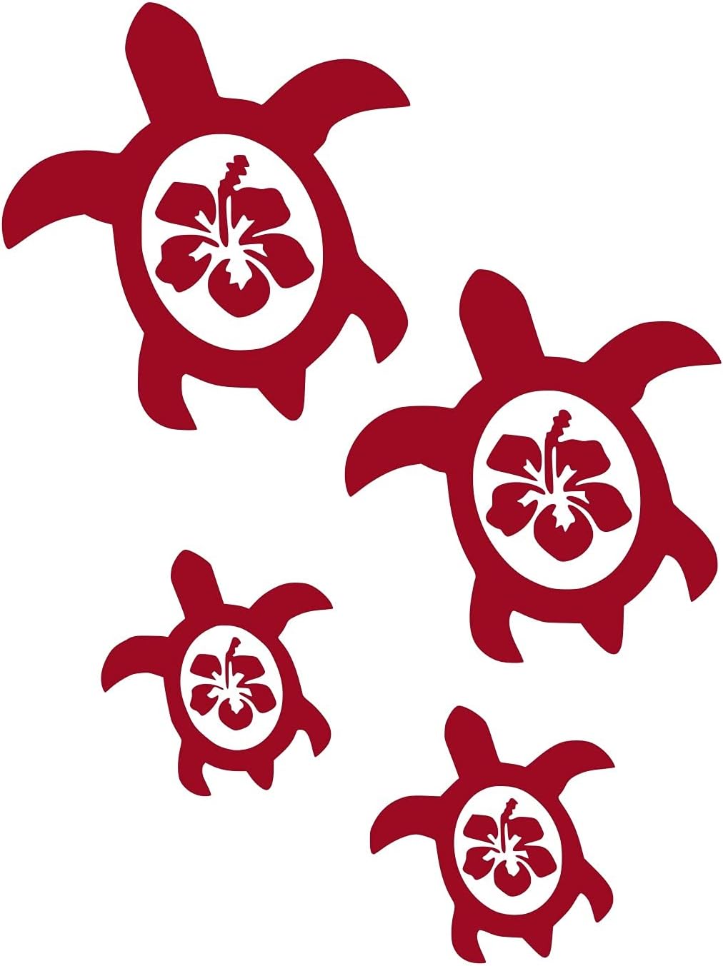 DRed Hibiscus Sea Turtle Family of Four Decal Vinyl Sticker Graphics|UR Impressions|for Cars Trucks SUV Vans Motorhomes Walls Windows|Dark RED|7.5 X 6.5 inch|URI059-DR