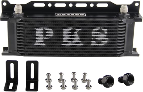 13 Row Oil Cooler Mounting Bracket Kit 8AN Stacked Plate Engine Oil Cooler Aluminium Transmission Oil Cooler Black British Radiator with 2Pcs Fittings AN8(3/4"-16 UNF) to AN6(9/16"-18 UNF)
