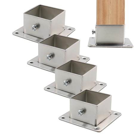 Wealrit 4 Pcs Square Post Bases Stainless Steel Flange Anchor Bases Heavy Duty Post Brackets for Fence Deck Railing Support(1.5" x 1.5")