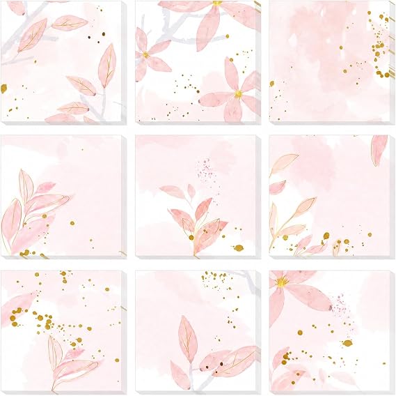 9 Pieces Boho Leaves Sticky Note Pads Adhesive Memo Notes Self-Stick Note Pads for Reminders, Study, Work, Office, School and Home, 9 Styles