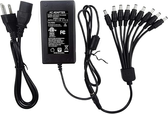 TIGERSECU Security Camera Power Adapter with 9-Way Power Splitter, 12V 5A 100V-240V 2.1x5.5mm Power Supply, Compatible with Lorex, Samsung, Q-See, Night Owl, Swann, Annke IP and BNC Cameras