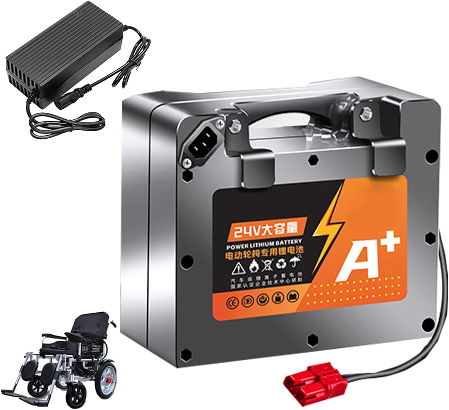 24ボルト電動車椅子用リチウムバッテリーパック 24V 10Ah 12Ah 15Ah 20Ah 充電式リン酸鉄リチウムバッテリー（充電器付き）モビリティスクーターモーター用,24v,20Ah