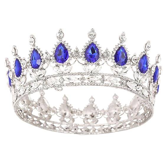 Crowns and Tiaras Baorque Silver Rhinestone Vintage Bride Wedding Crowns Royal Birthday Crown Cake Topper Costume Headband Tiara for Women and Girls (Silve&Blue)