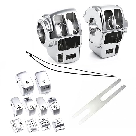 Chrome Switch Housings Caps Set Compatible with Harley Davidson Electra Glide Road King Tri Glide 1996-2013