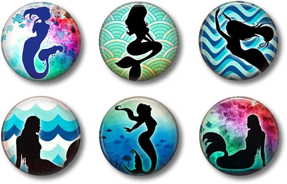 BTS Cute Locker Magnets - Magical Mermaid Style - 6 Pack Round Plastic DECORATIVE MAGNETS (Mermaids1)