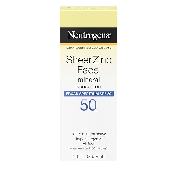 Neutrogena Sheer Zinc Oxide Dry-Touch Face Sunscreen with Broad Spectrum SPF 50, Oil-Free, Non-Comedogenic & Non-Greasy Mineral Sunscreen, 2 fl. oz