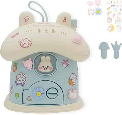 Piggy Bank for Boys Girls ATM Money Bank for Child Toy Paper Money Cash Dollar Saving Box for Real Money with 3D Cute DIY Stickers Keys Great Gift Ideas for Kids Children Birthday Blue