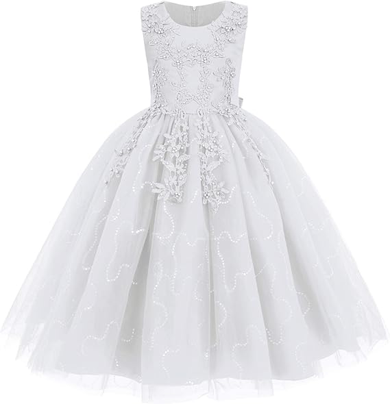 Flower Girl Lace Dress for Kids Wedding Bridesmaid Pageant Party Formal Long Gown Princess Communion Tulle Dresses 3-12