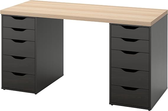 ALEX/LAGKAPTEN Desk, white stained oak effect/black-brown, 140x60 cm