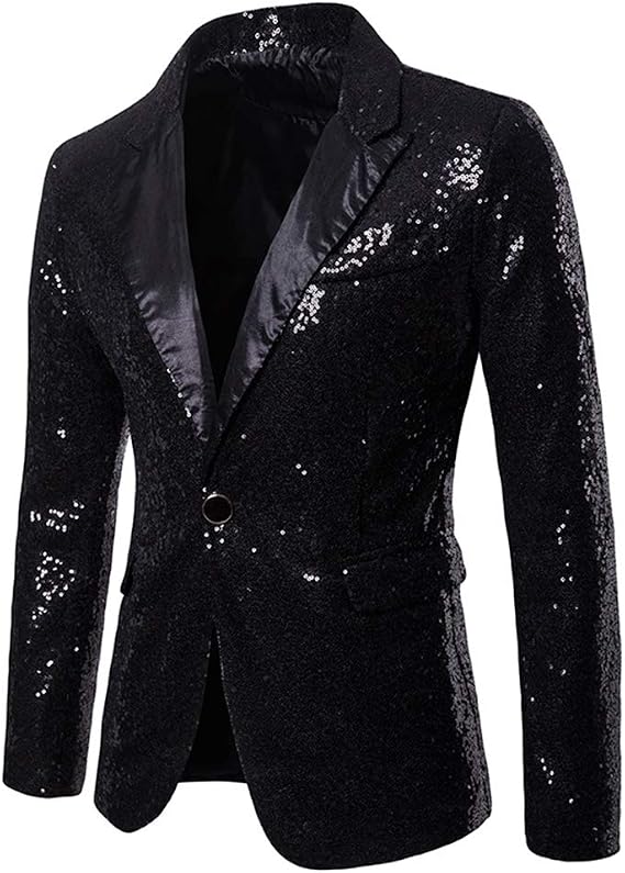 Cloudstyle Mens One Button Sequin Dress Suit Jacket Party Festival Tuxedo Sport Coat