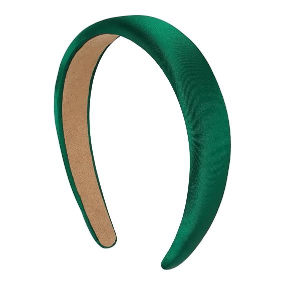 Green Headband for Women 1.2inch Satin Headbands Padded Head Bands DIY Plain Hair Band Fashion Green Hair Accessories for Women Girls