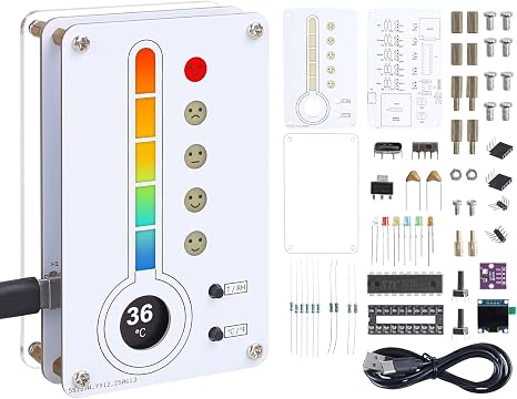 DIY Thermo-Hygrometer Soldering Kit with OLED Smiley Indicator ℃/℉ Room Thermometer Hygrometer Indoor Building Kit Mini Temperature Humidity Meter for Education Home or Greenhouse