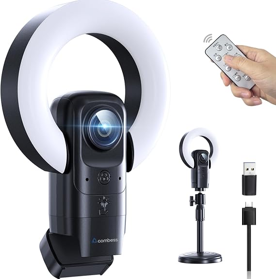 4K Webcam with Light, Web Camera with Microphone, Plug and Play, USB HD Computer Web Cam, Auto-Focus, 73FOV PC Camera for Zoom Skype Teams, Desktop, Black