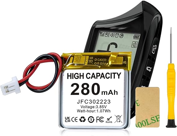 SHENMZ JFC302223 Battery 280mAh for Viper Python Clifford Remotes - Upgraded Li-ion Replacement Battery Compatible with Models 3706V 3806V 4606V 5606V 5706V 7941X 7756X 7756V 3706 4706