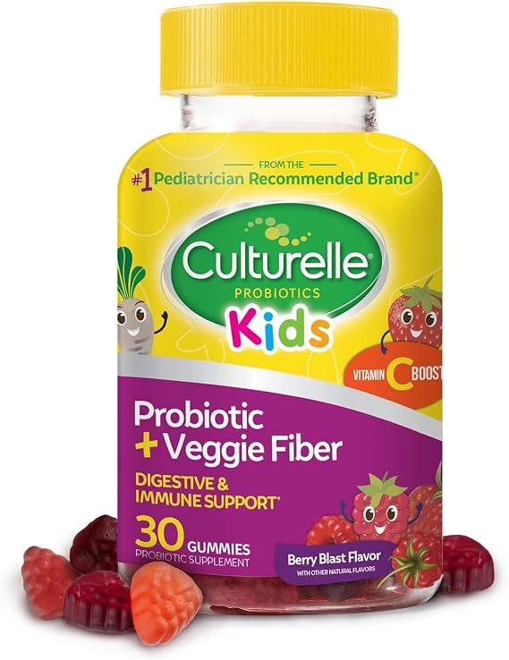 Culturelle Kids Probiotic + Veggie Fiber Gummies, Ages 3+, Berry, 30 Count