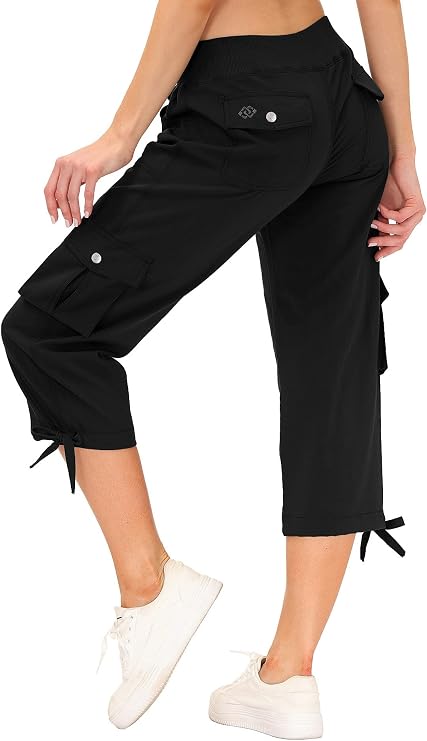 MoFiz Women's Cargo Capris Lightweight Travel Hiking Pants with 6 Pockets