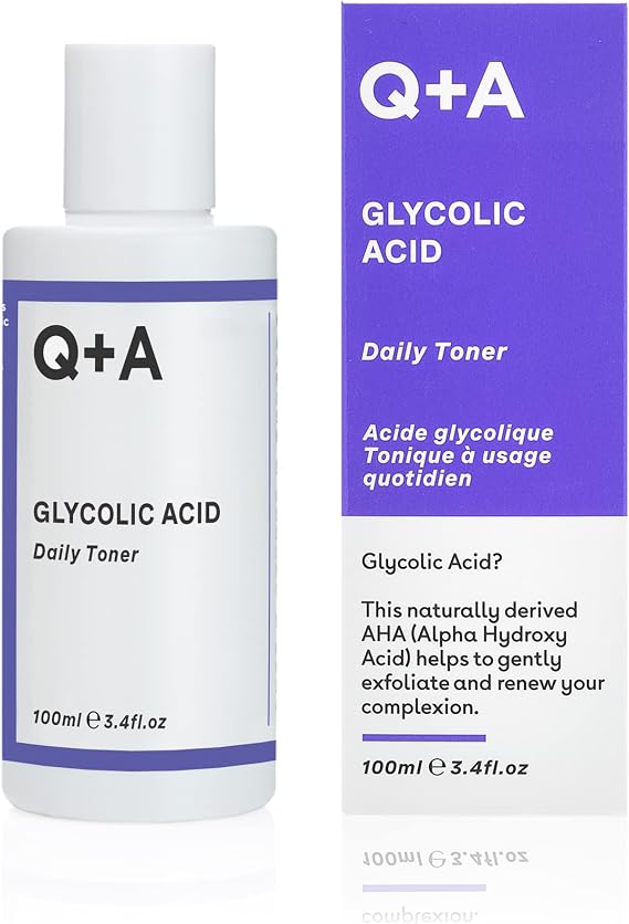 Q+A Glycolic Acid Daily Face Toner (100ml), Hydrating Toner for Face with Glycolic for Smooth Skin, Refines Pores & Evens Skin Tone, Fragrance Free, Alcohol Free, Vegan & Cruelty Free Skincare