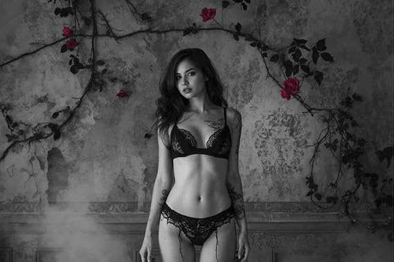 Laminated Dark Desires Tattooed Woman with Red Roses Wall Art Print Poster 24x36