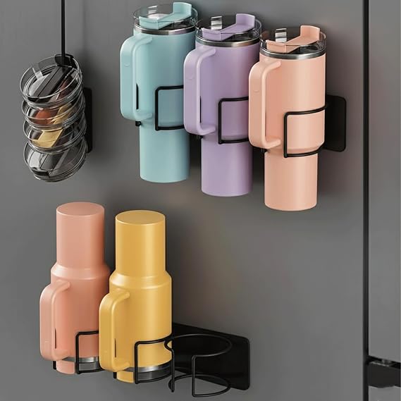 2 Pack Magnetic Stanley Cup Holder with a Lid Rack, Magnetic Tumbler Holder for 40oz Stanley, Kitchen Pantry Organizers and Storage for Stanley Cup Accessories, Removable & Easy Install