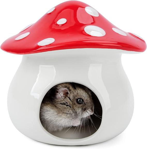 Niteangel Ceramic Hamster Habitat Hideout: Mushroom-Shaped & Non-Chewable | Cozy Hidey Spot & Easy to Clean - Hideaway House for Syrian Dwarf Hamster Mice Gerbils Lemmings or Other Small Pets