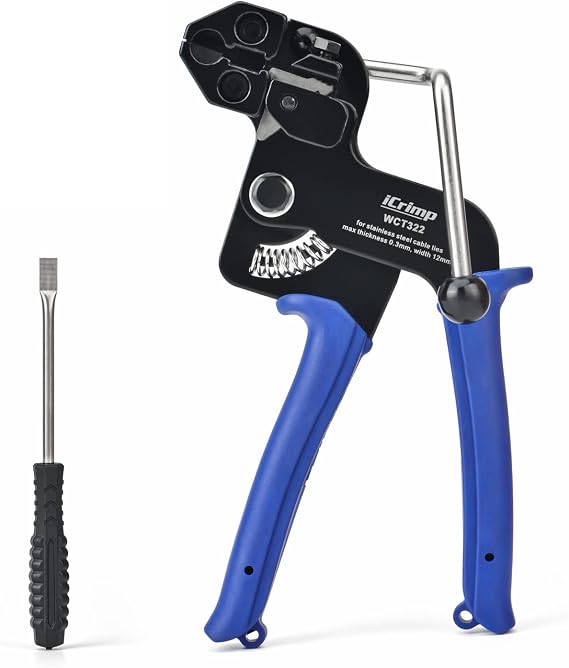 IWISS Metal Zip Tie Gun Wrap Tool for Stainless Steel Cable Ties, Tensioning & Cutting Functional Cable Tie Gun c/w Free Zip Tie Release Tool