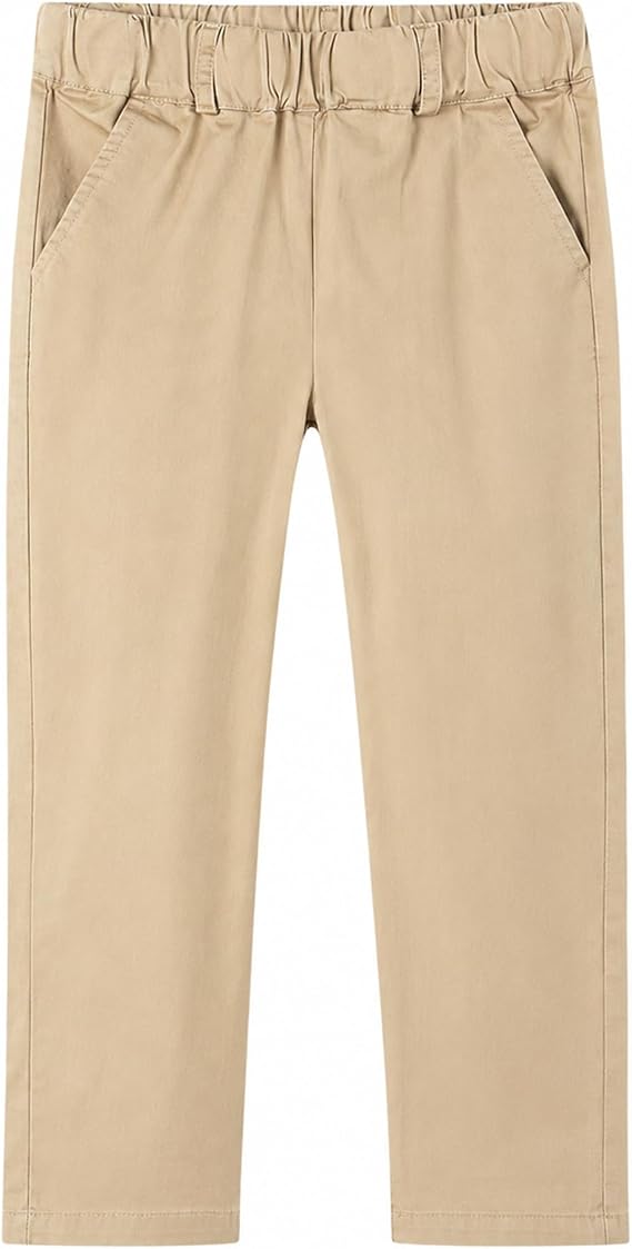 Mud Kingdom Boys Chino Pants School Uniform Cotton Plain Pull On Flat Front Relaxed Skinny 4T-Size 12