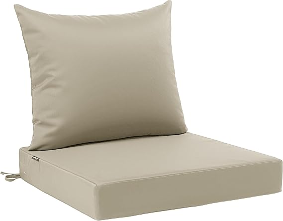 Favoyard Outdoor Patio Seat Cushions Set, 22 x 24 Inch, Waterproof, Beige