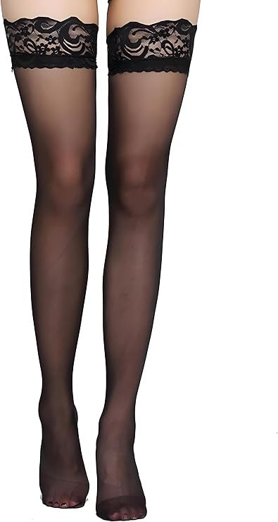Women's Thigh High stockings Lace Top Thigh High Sheer Stockings Antiskid Silicone Ultra Shimmery Nylon Hosiery