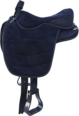 Synthetic Treeless Bareback Full Suede Long Flap FREEMAX Western Endurance Lightweight Horse Saddle Tack Free Stirrups Size: 10-18 inches Seat Available, GD07