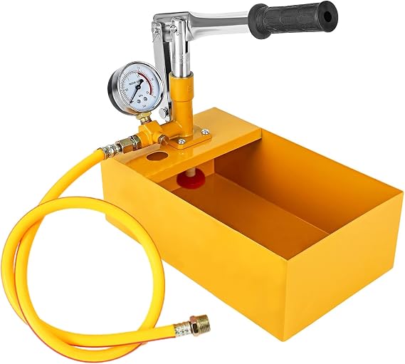 5 Liters 0-25 Bar Manual Test Pump with 1m Hose, 25KG Filling Pump Set with Single Valve and Pressure Gauge, Leakage Hydraulic Tester for Pressure Vessels,Water Pipe Line Installation, Valves (Yellow)