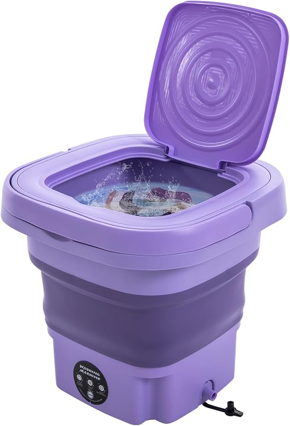 Portable Washing Machine Drying Machine 8L Foldable Semi-Automatic Washer for Baby Clothes Underwear Apartment Camping RV Travel (Purple)
