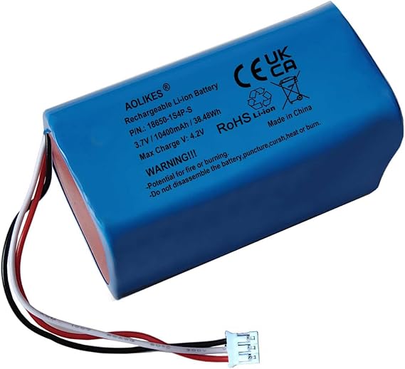 AOLIKES 18650 1s4p 3.7v 38.48Wh Rechargeable Li-ion Battery Pack with PH2.0/3P Plug Connector / 5C Cells, Support Fast Charging, 10400mAh High-Capacity DIY Battery