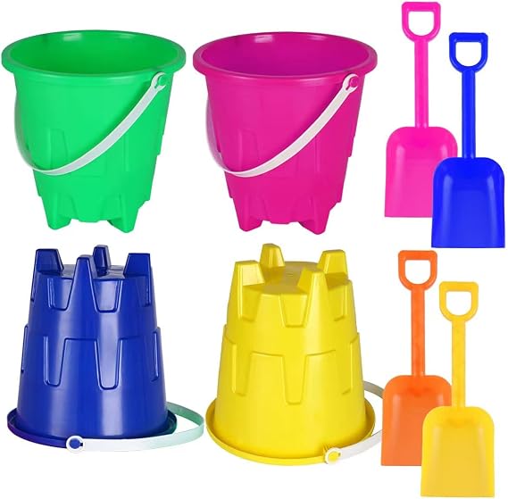 8 Inch Large Sand Beach Buckets Pail with Beach Shovels,Sand Bucket Water Bucket for Beach Fun Great Summer Party Accessory