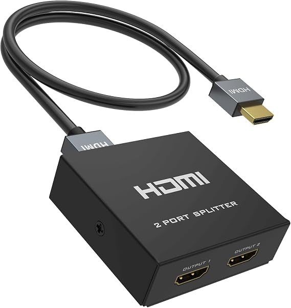 HDMI Splitter 1 in 2 Out 4K 30hz + 6ft HDMI Cable, Yinker 4K HDMI Splitter 1x2 for Dual Monitors + AC Adapter, Mirror only (Not Extend) for PS4 Fire Stick HDTV