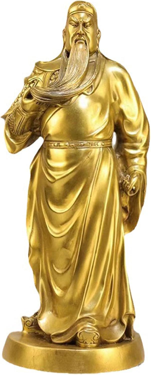 Wu God of Wealth Guan Yu Statue, Pure Copper Guan Gong Sculpture Guan Yu Feng Shui Statue Chinese Feng Shui Decor Kwan Kung Figurines, Home and Office Decoration for Good Luck & Happiness
