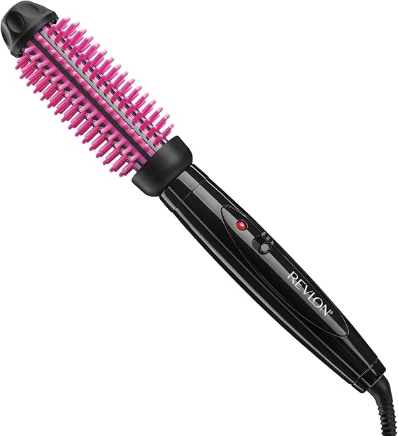 REVLON Silicone Bristle Heated Hair Styling Brush, 1" Barrel, Black/Pink
