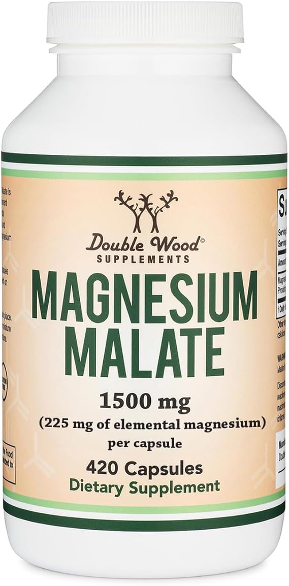 Magnesium Malate Capsules (420 Count) - 1,500mg Per Serving (Magnesium Bonded to Malic Acid), Third Party Tested, Vegan Friendly, Gluten Free by Double Wood Supplements