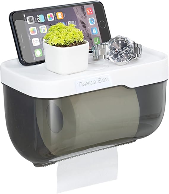 Toilet Paper Holder - Wall Mounted Waterproof Bathroom Roll Holder,Multifunction Dispenser Cat Proof No Drilling (Grey)