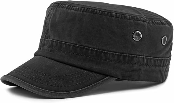 Cadet Army Cap for Men Women Washed Cotton Military Flat Top Hat