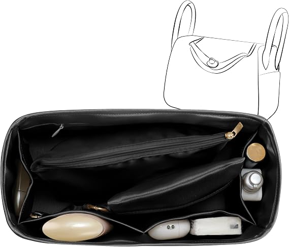 Fits for Lindy Bag Insert Organizer For Hermes(26,Black) | Premium Silk Material,Smooth Touch,Lightweight,zipper,protect from scratches & stains,multiple pockets,keychain,waterproof