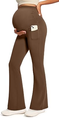 IUGA Maternity Yoga Pants for Work Maternity Flare Leggings for Women with Pockets Soft Pregnancy Over The Belly