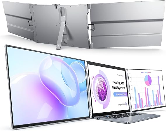 L LIMINK Laptop Screen Extender, 14" 1200P Al Alloy Triple Monitor for Laptop Extension- Ultra-Narrow Nezel Portable Dual Monitor Screen for 13"-16" Laptops Type-C/HDMI/USB-A Plug & Play for Wins/Mac
